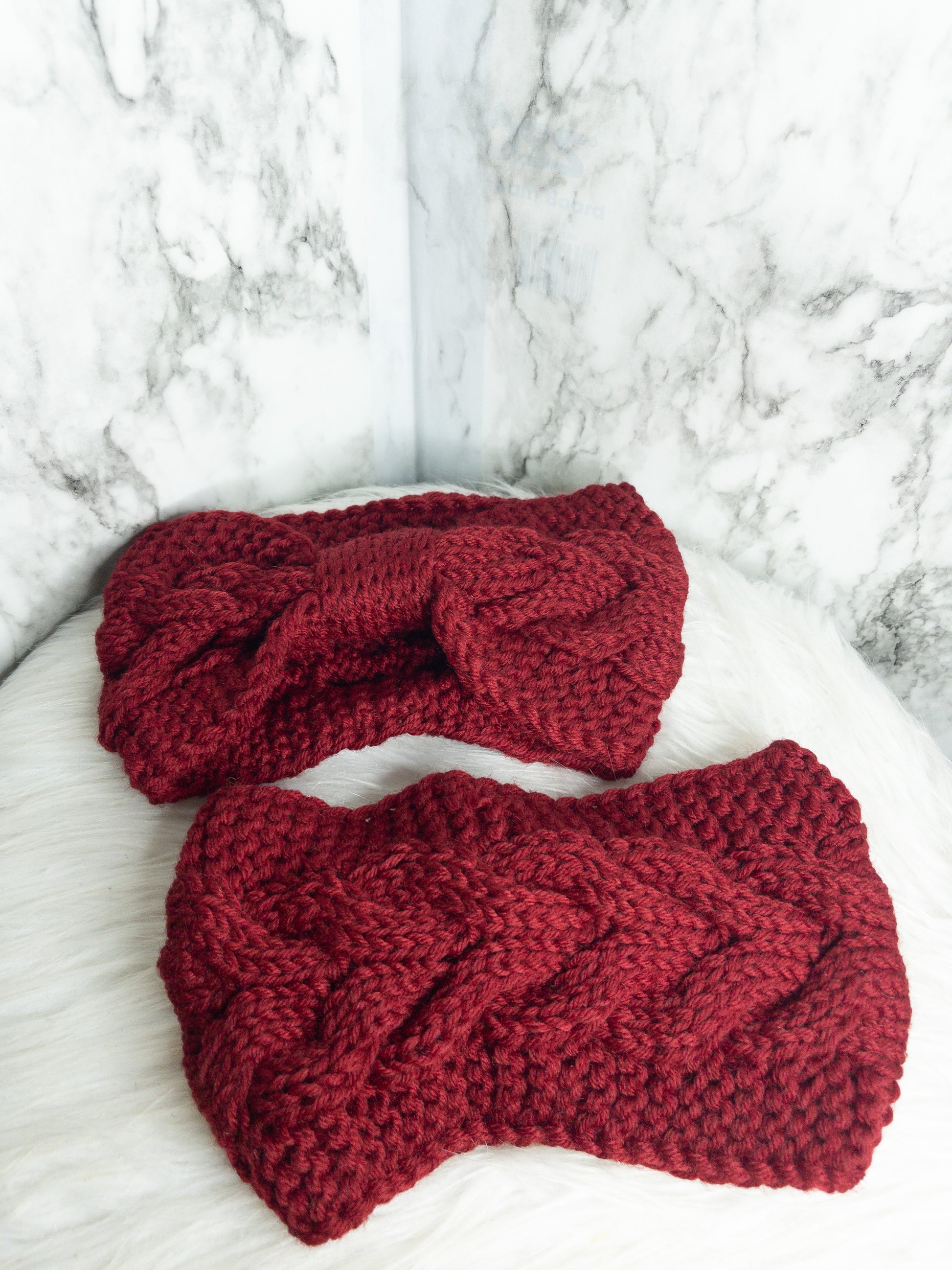 Knitted Crochet Headband (Wine Red)