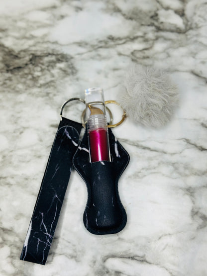 Keychain Lip Gloss Holder (Black Marble)