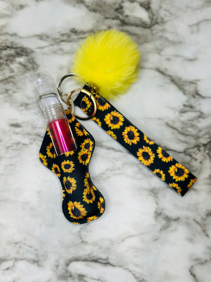 Keychain Lip Gloss Holder (Black Sunflower)