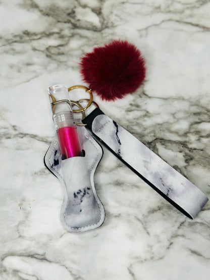 Keychain Lip Gloss Holder (Gray Marble)