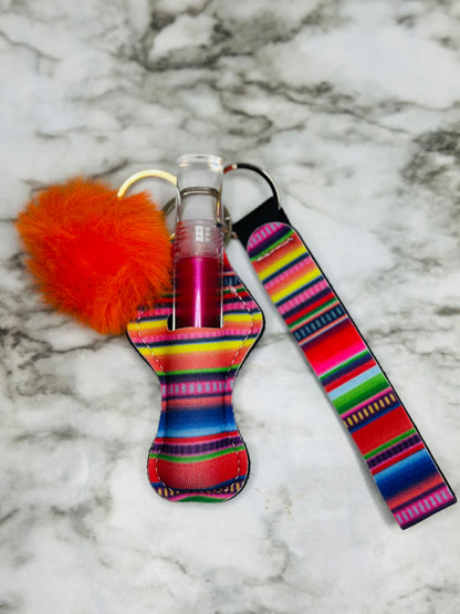 Keychain Lip Gloss Holder (Multi Striped)