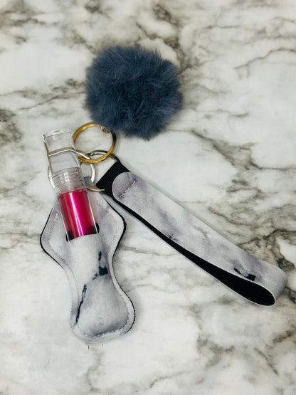 Keychain Lip Gloss Holder (Gray Marble)