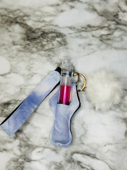 Keychain Lip Gloss Holder (Baby Blue Marble)