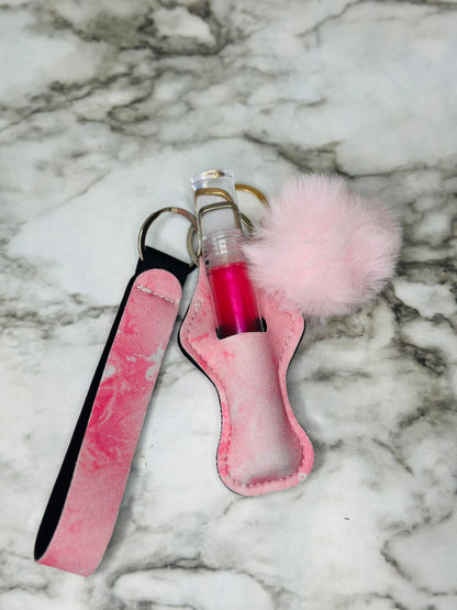 Keychain Lip Gloss Holder (Light Pink Marble)