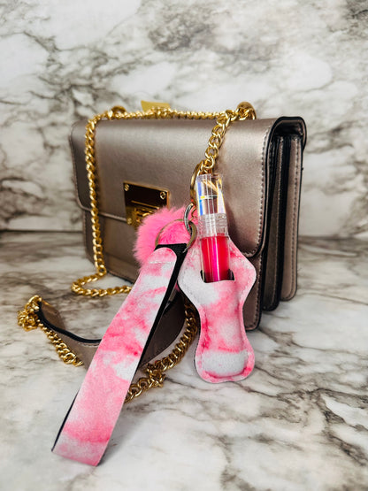 Keychain Lip Gloss Holder (Hot Pink Marble)