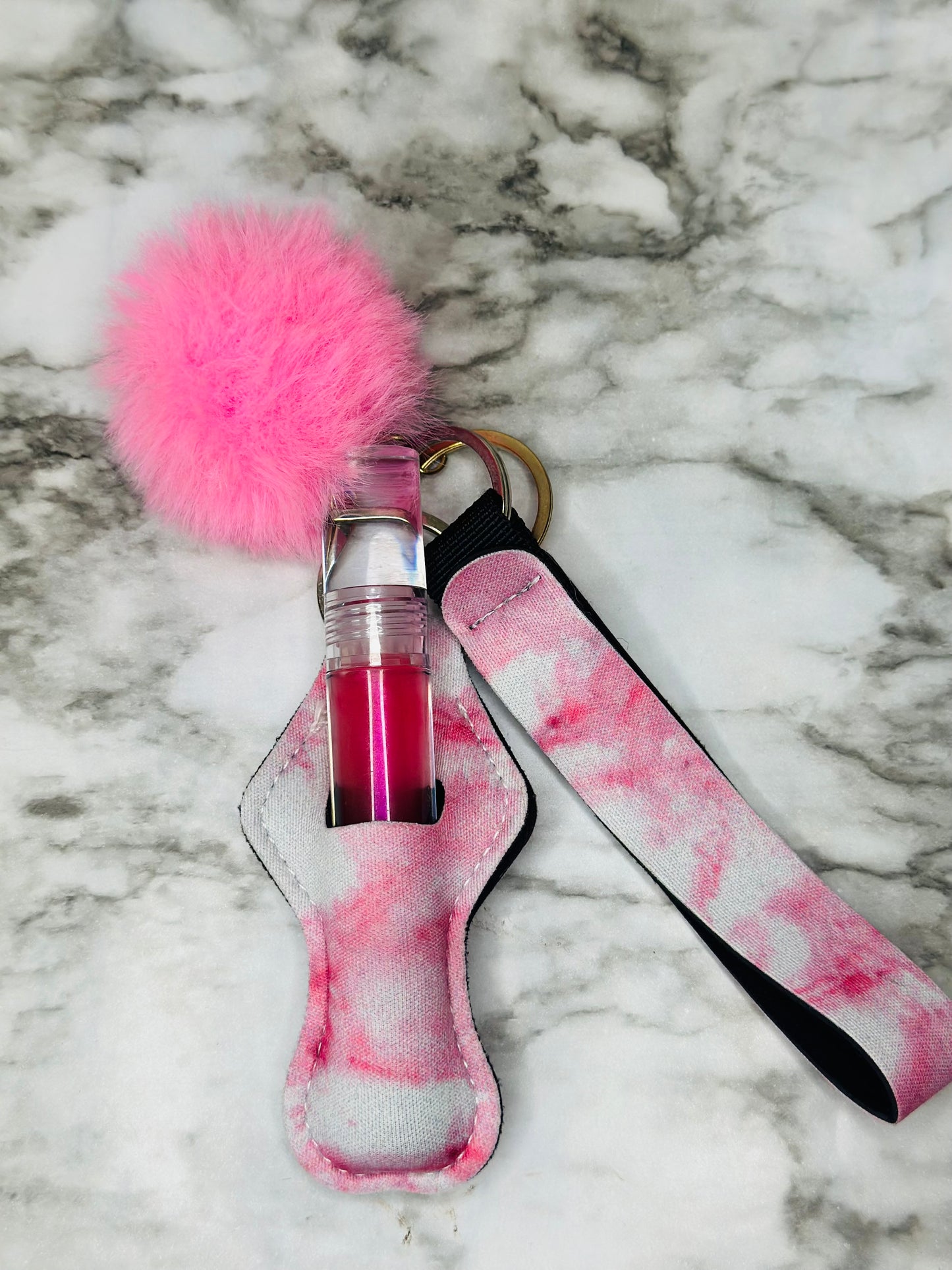 Keychain Lip Gloss Holder (Hot Pink Marble)