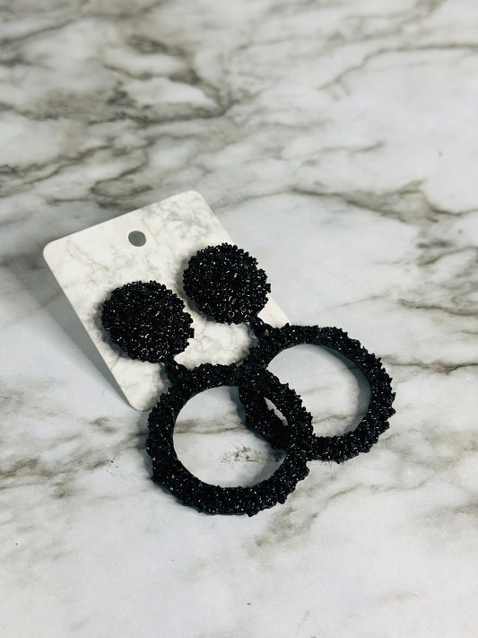 Black Textured Geometric Earrings (Circle)