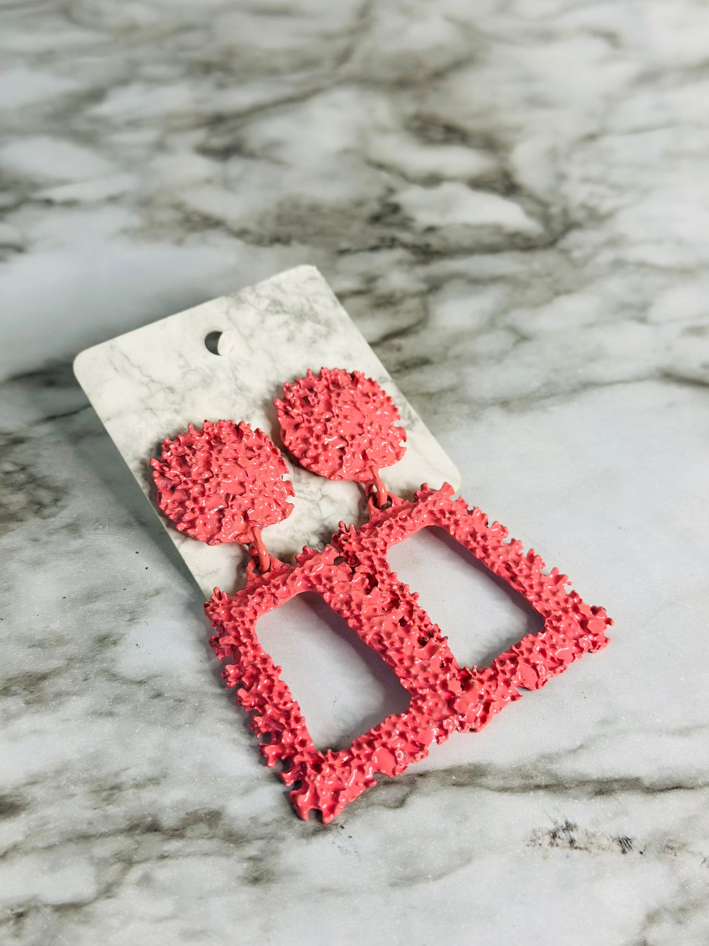 Coral Textured Geometric Earrings