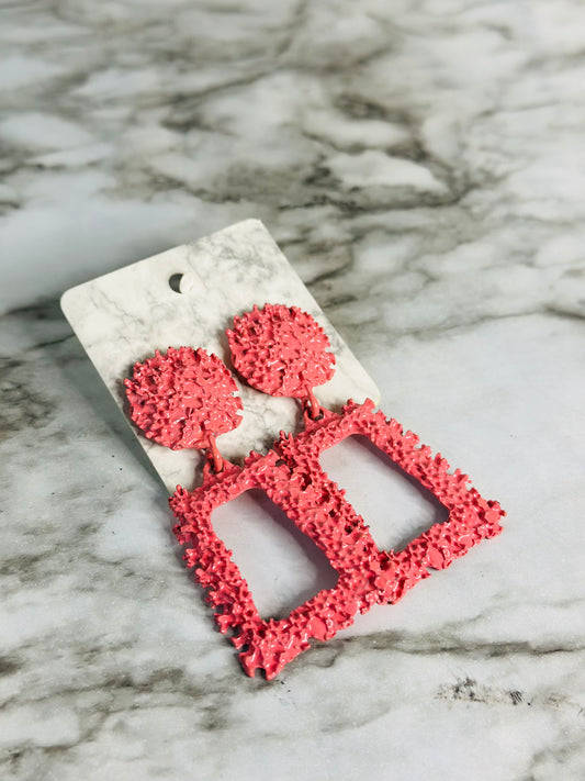 Coral Textured Geometric Earrings