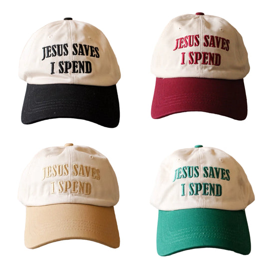 ‘Jesus Saves, I Spend’ Trucker Hat (Various Colors)
