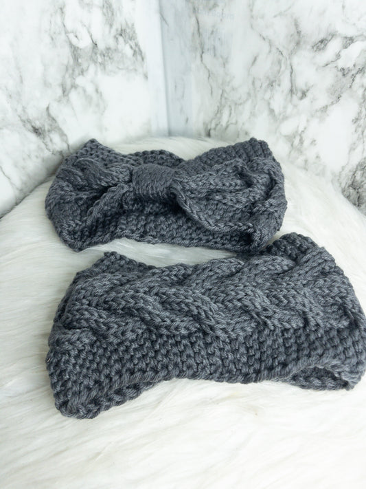 Knitted Crochet Headband (Dark Gray)