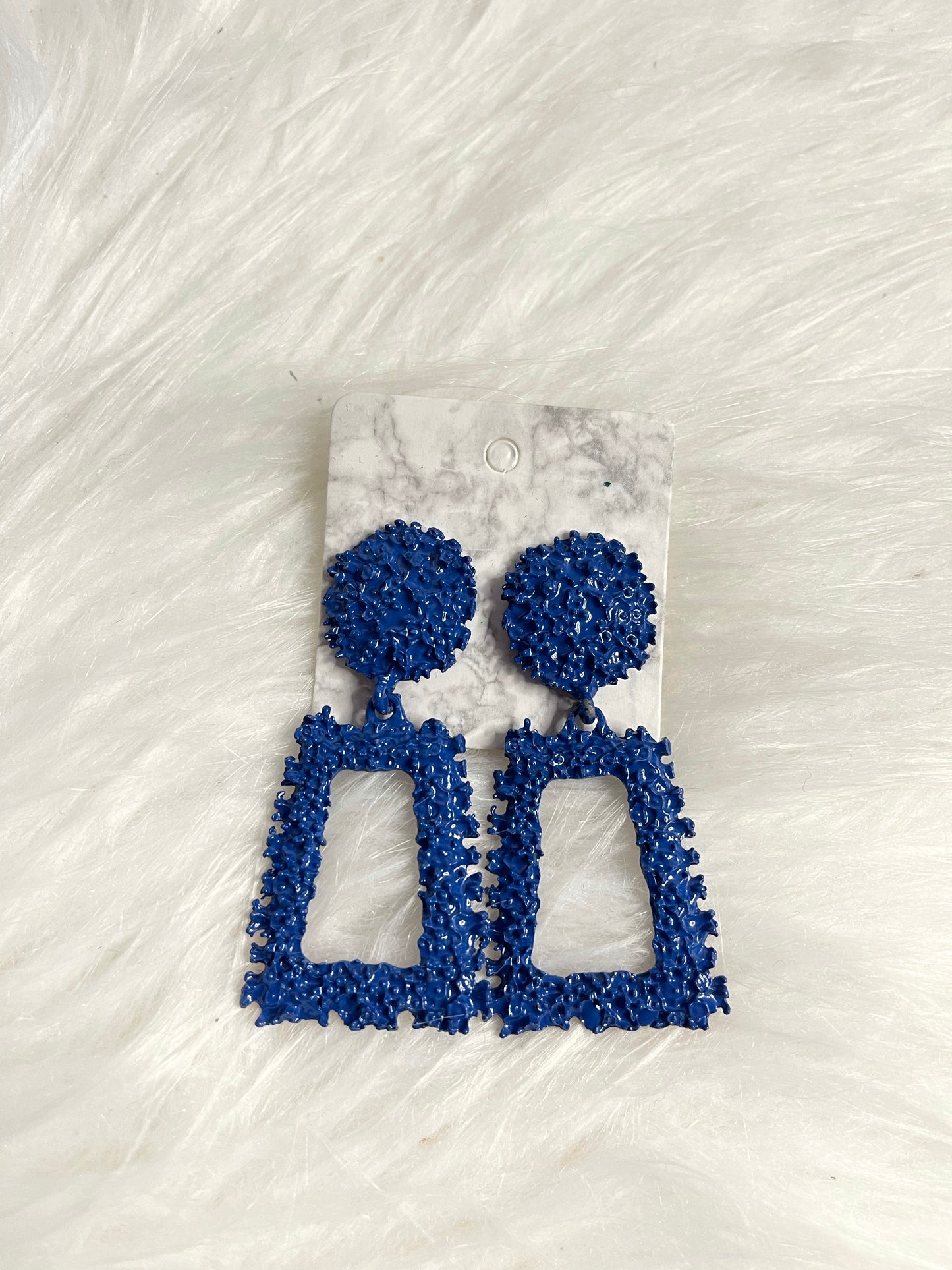 Blue Textured Geometric Earrings