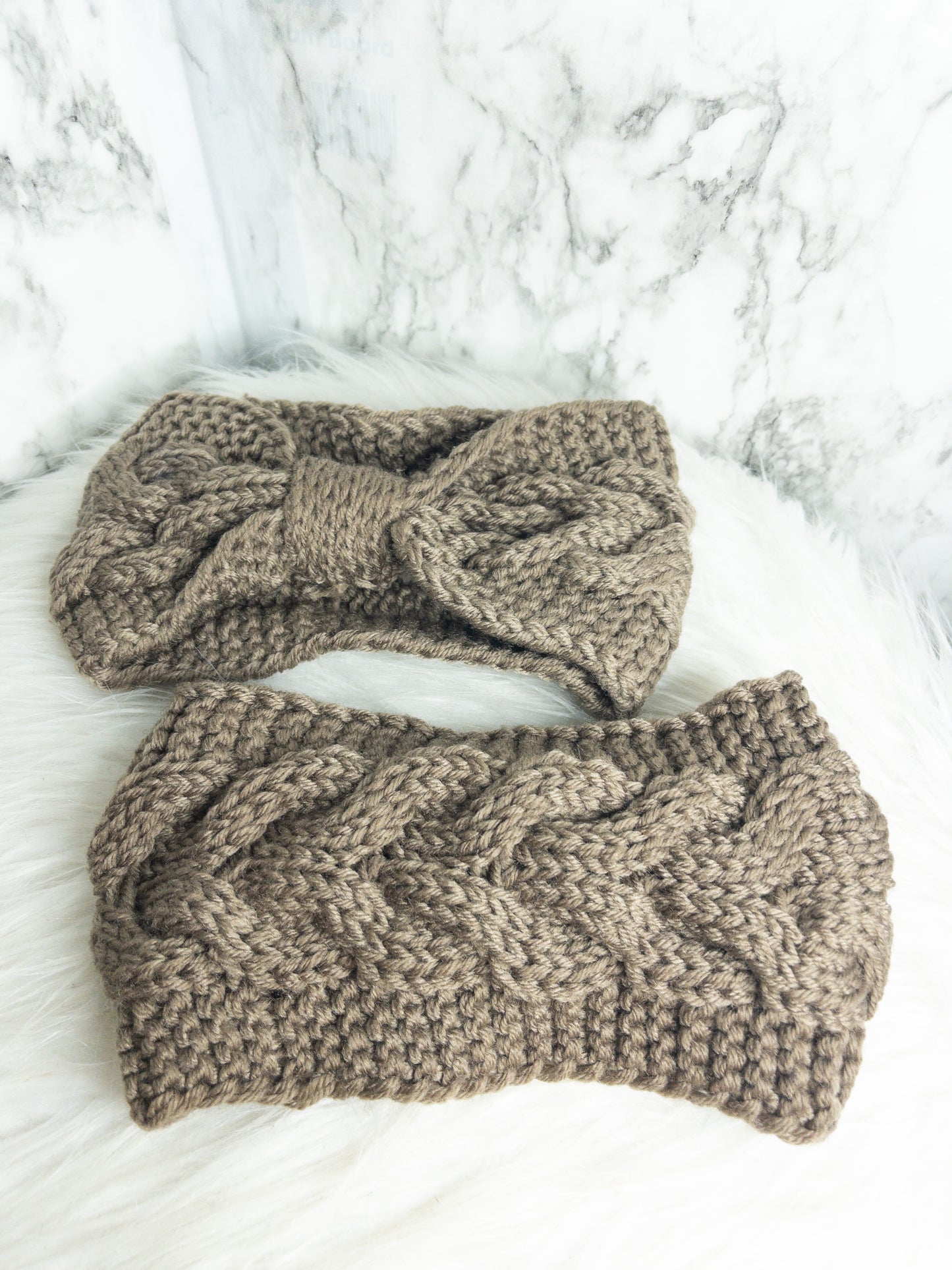 Knitted Crochet Headband (Taupe)