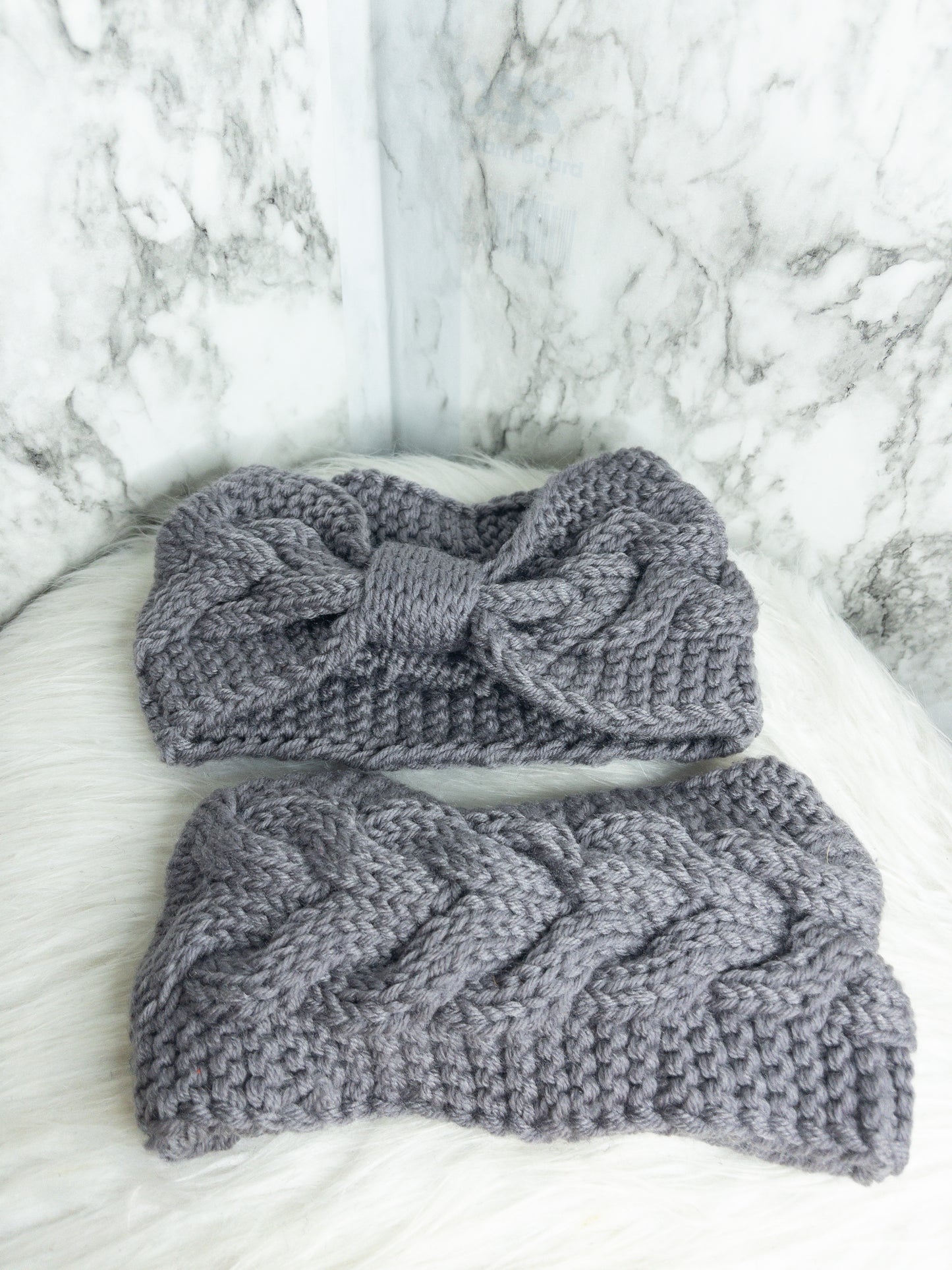 Knitted Crochet Headband (Light gray)