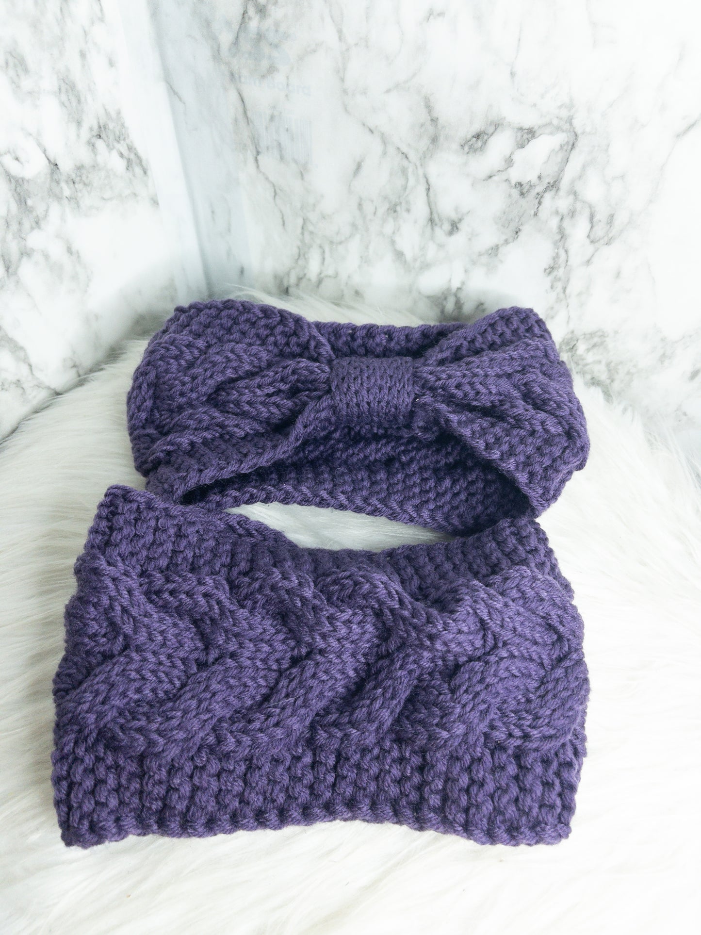 Knitted Crochet Headband (Purple)