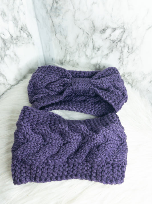 Knitted Crochet Headband (Purple)